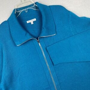 NorthStyle Women's Plus 2X Teal Blue Full Zip Cardigan Sweater Collared Knitwear